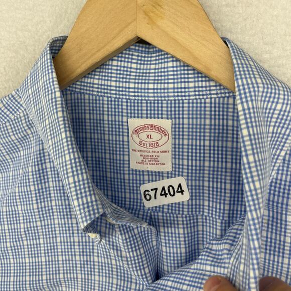 BROOKS BROTHERS Shirt Mens XL Gingham Check Non Iron Original Polo Cotton Blue - Picture 13 of 13